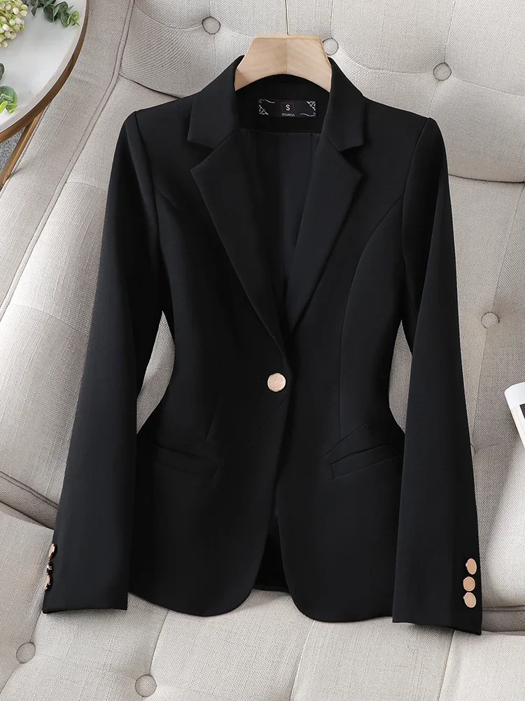 Women Suit Blazer Office Ladies Formal Spring Autumn Black Beige Coffee Single Button Long Sleeve Coat Business Fit Slim Jacket