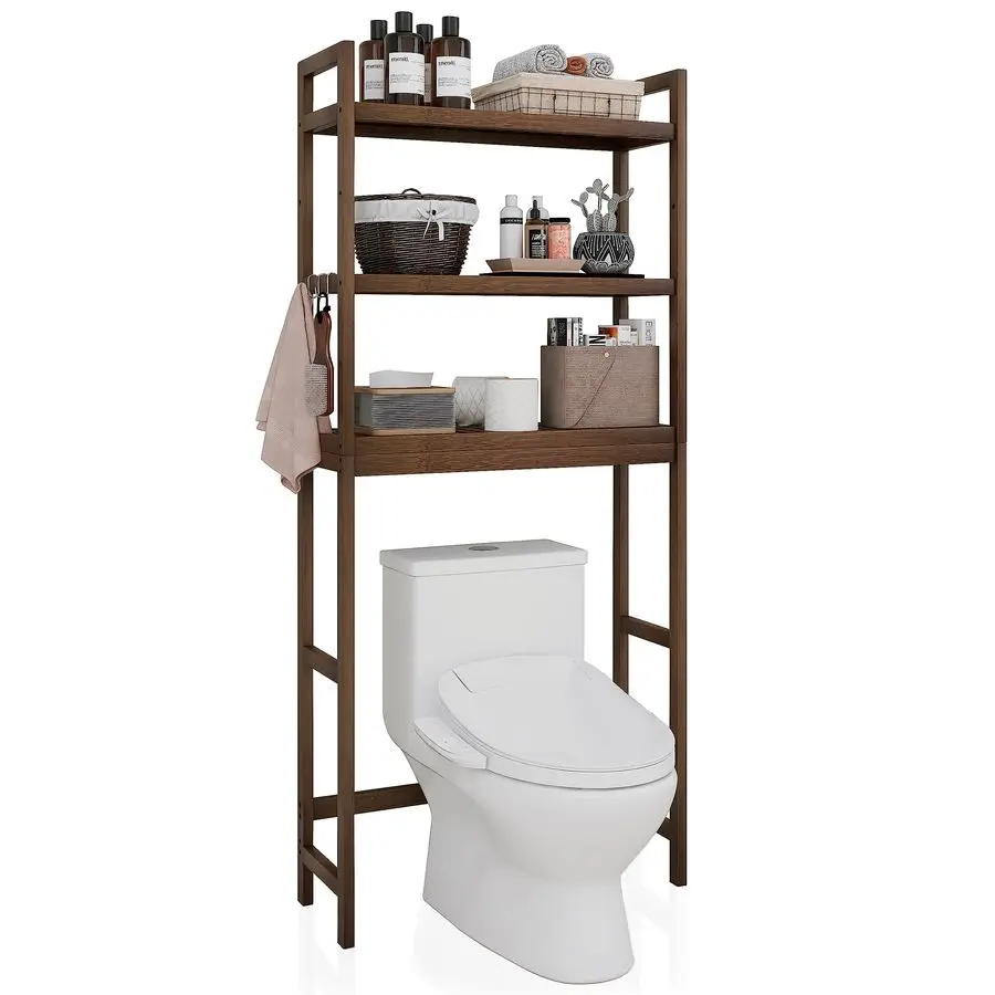 

Полка для хранения в ванной комнате, бамбуковая полка-органайзер над унитазом, отдельно стоящая экономия места для унитаза с 3-уровневыми регулируемыми полками Walnu