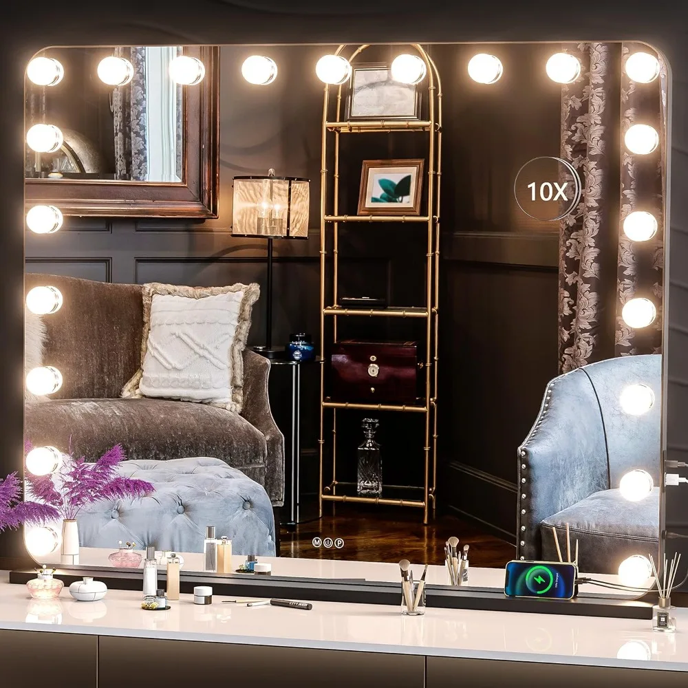 

Vanity Mirror with Lights, 39.4" x 31.5" Mirror, with 21 Dimmable Bulbs and 10X Magnification, 3 Colors Modes, Touch Control