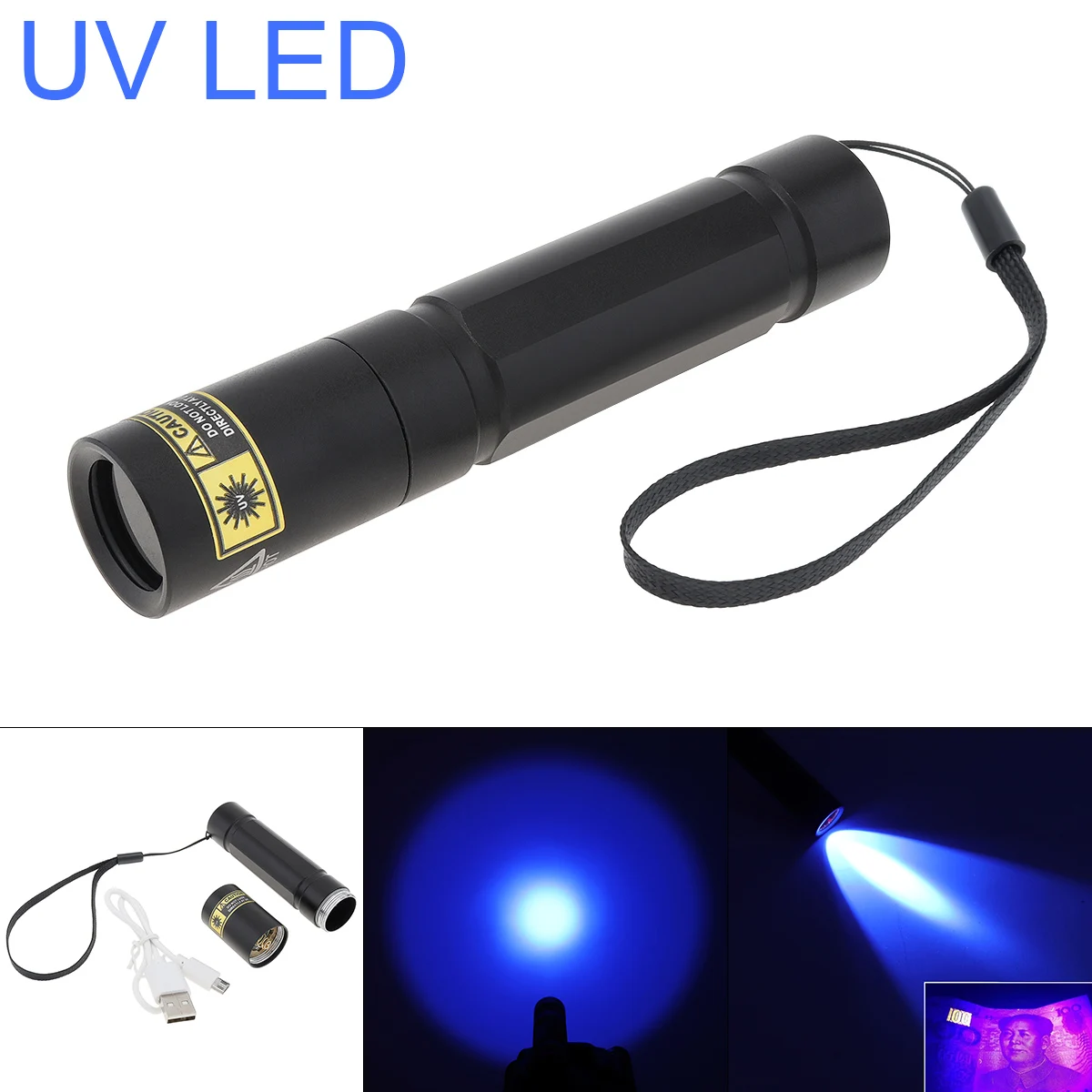 

5W Mini UV Flashlight 365nm Ultra Violet USB Rechargeable Purple Lights for Carpet Pet Urine Detector Catch Scorpions