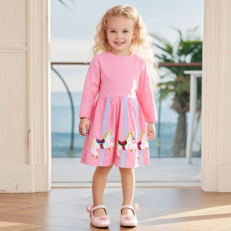 

Little maven Spring Autumn Baby Girls Embroidery Cartoon Unicorn Girls Princess Dress Lovely Kids Clothes Party Vestidos Pink
