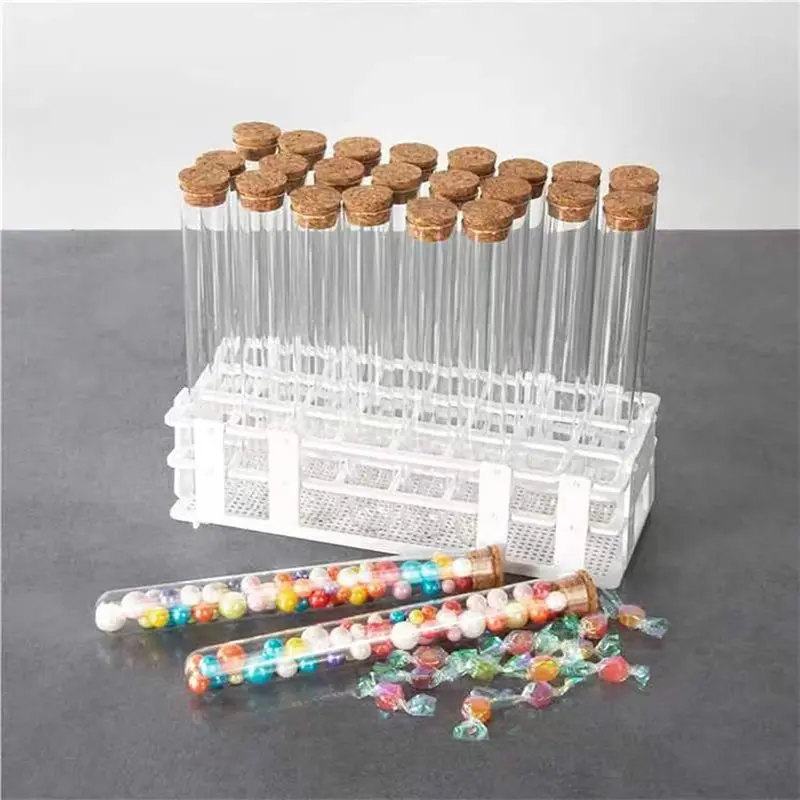 Glass For Test Tube Set 24Pcs 80Ml With Cork Stoppers And 24 Holes Plastic Tubes Rack For Test Lab