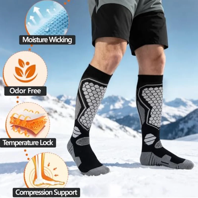 Snowboarding Warm Long Socks Winter Thickened Thermal Compression Thick Knee High Socks Elastic Moisture-wicking Skiing Socks