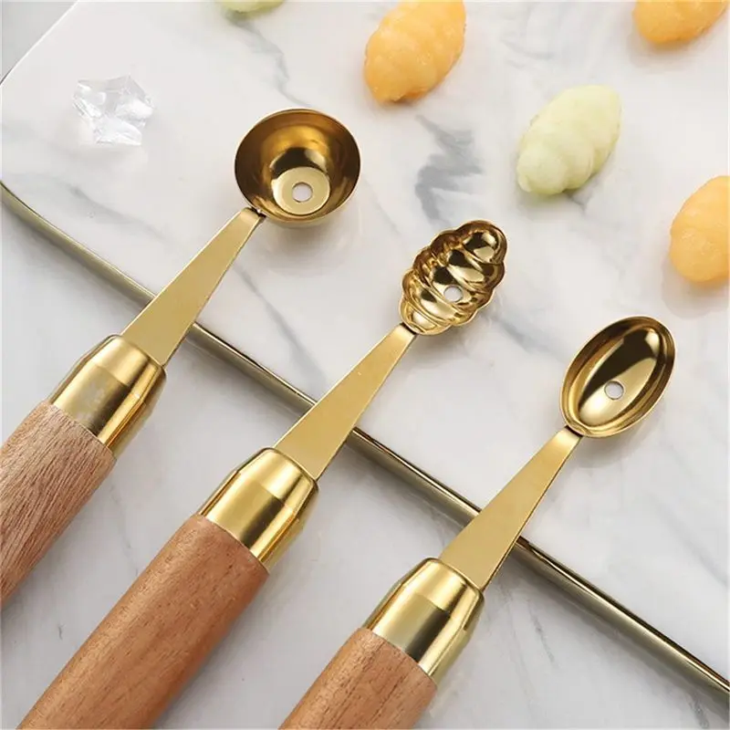 B62B Ice Cream Scoop for Melon Baller Scoop Set Stainless Steel Fruit Carving Tools for Salad Dessert Kitchen Gold