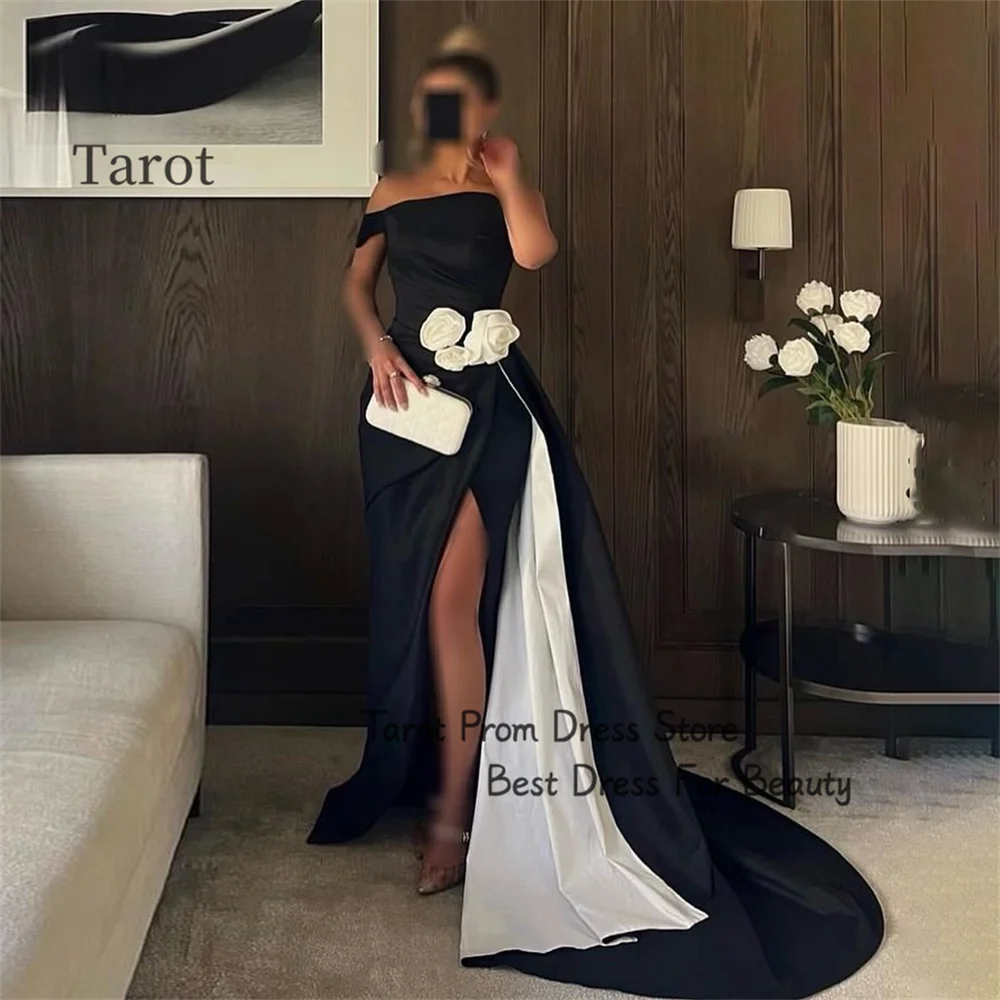 Sexy Satin One-shoulder 3D Flowers Mermaid Prom Dresses With Split Corsert Wedding Dress Sleeveless Floor-Length Evening Gowns