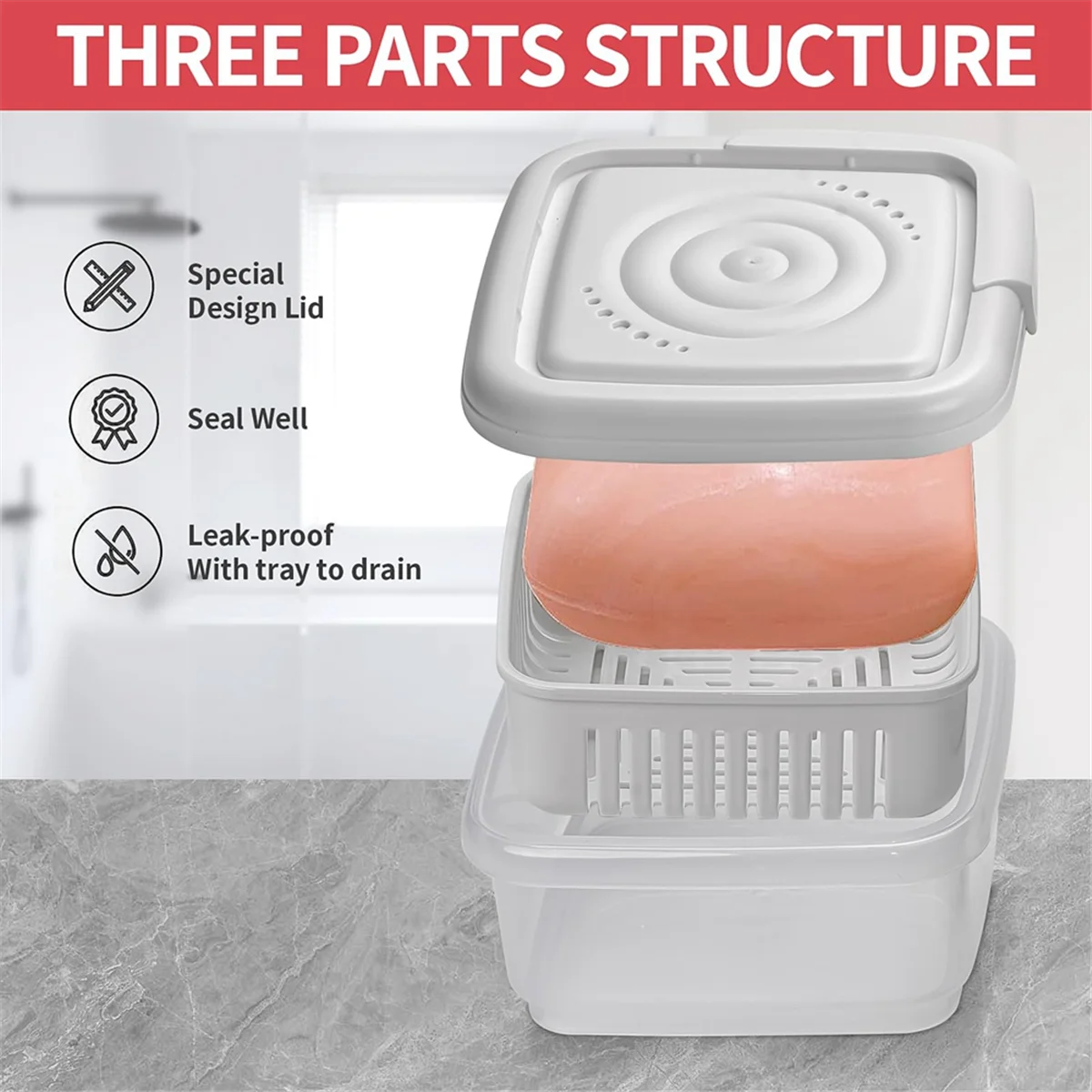 Cozinha Frigorífico Plastic Drain Box, Cebola Verde Crisper, Praça Saboneteira, Food Seal Box, 3pcs