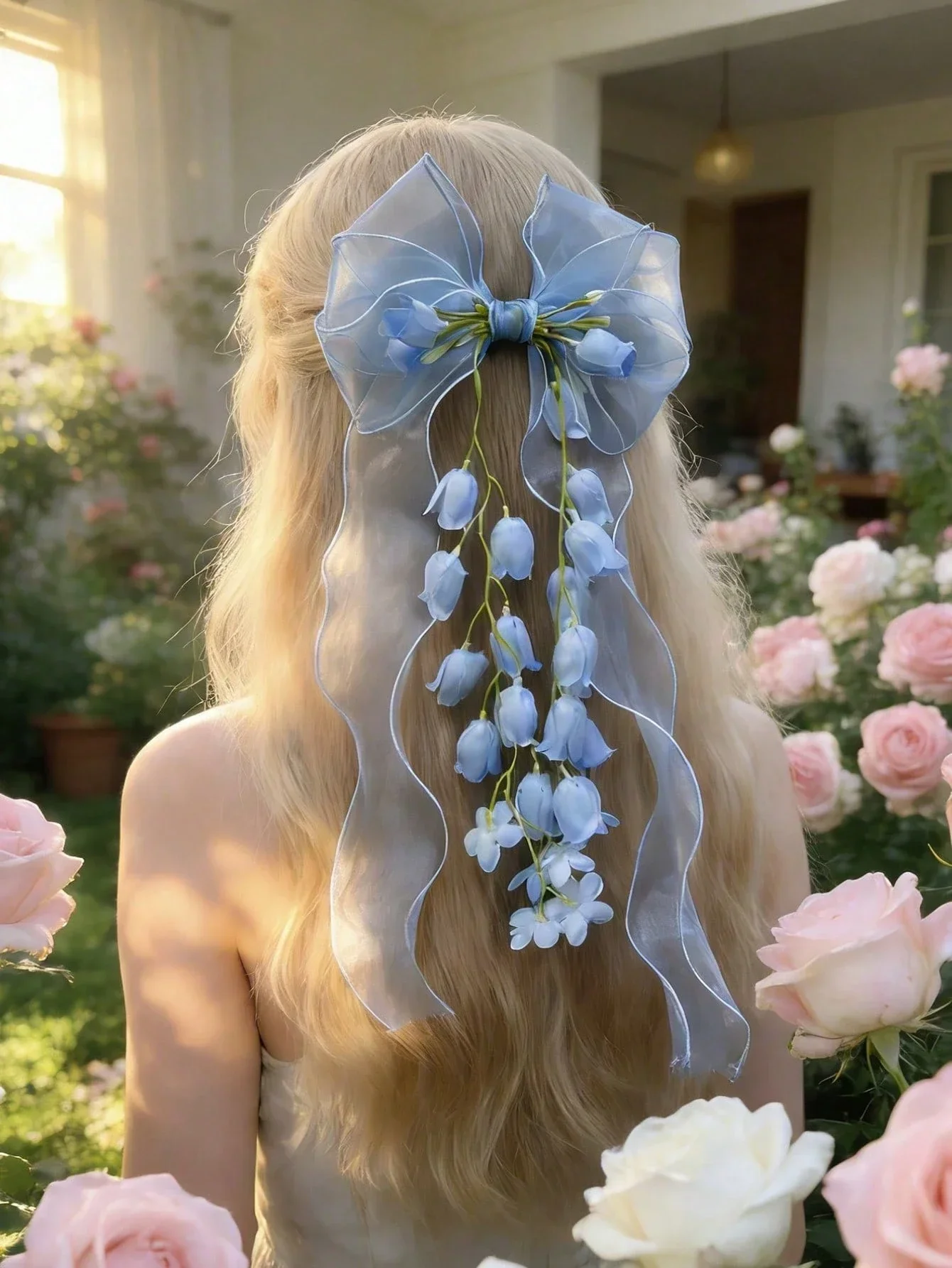 

Элегантная заколка для волос из шифона с бантом и цветами-колокольчиками для весны и лета