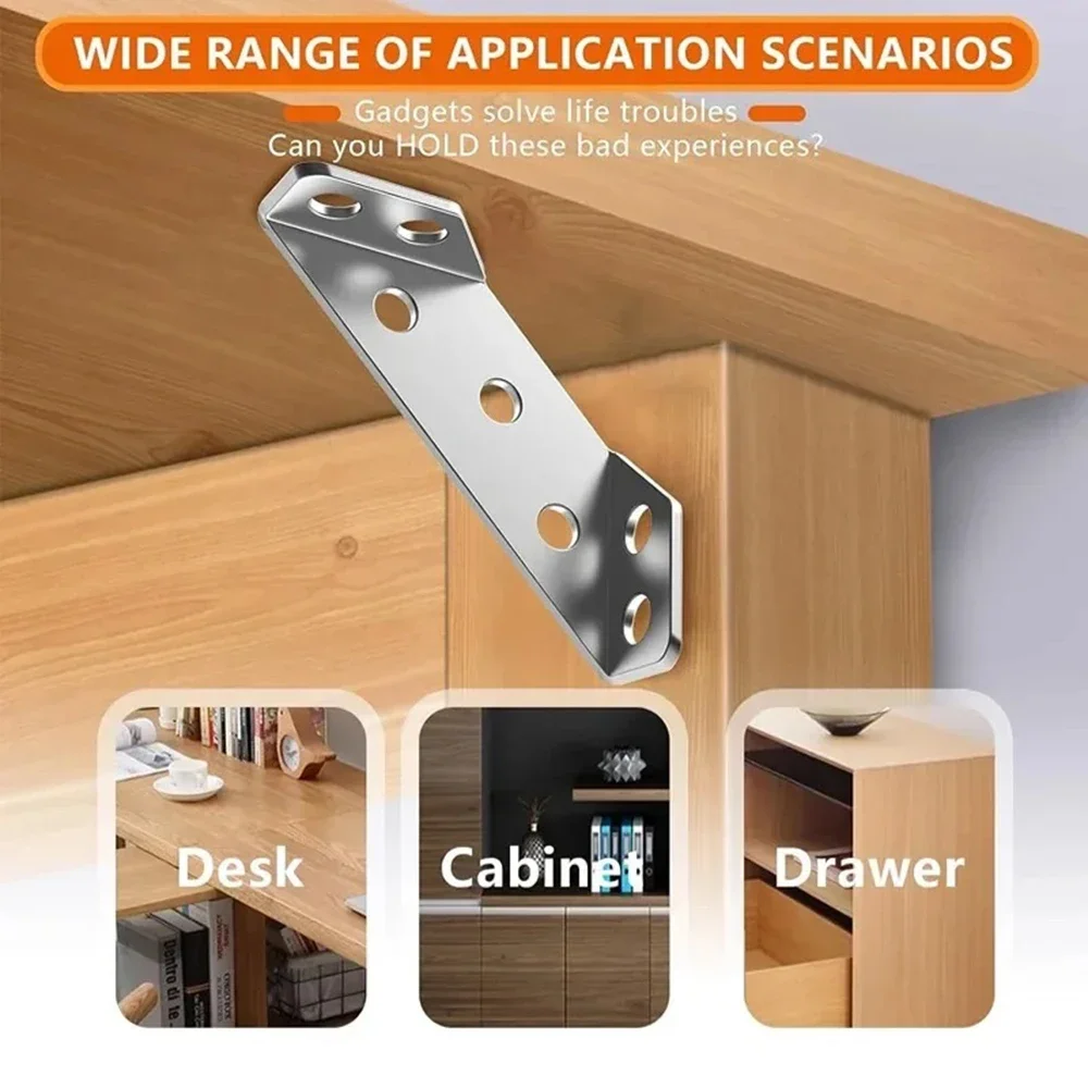 10/1set Corner Brackets Stainless Steel Furniture Angle Shelf Connector Cabinet Support Fixing Frame Corner Brace with Screw