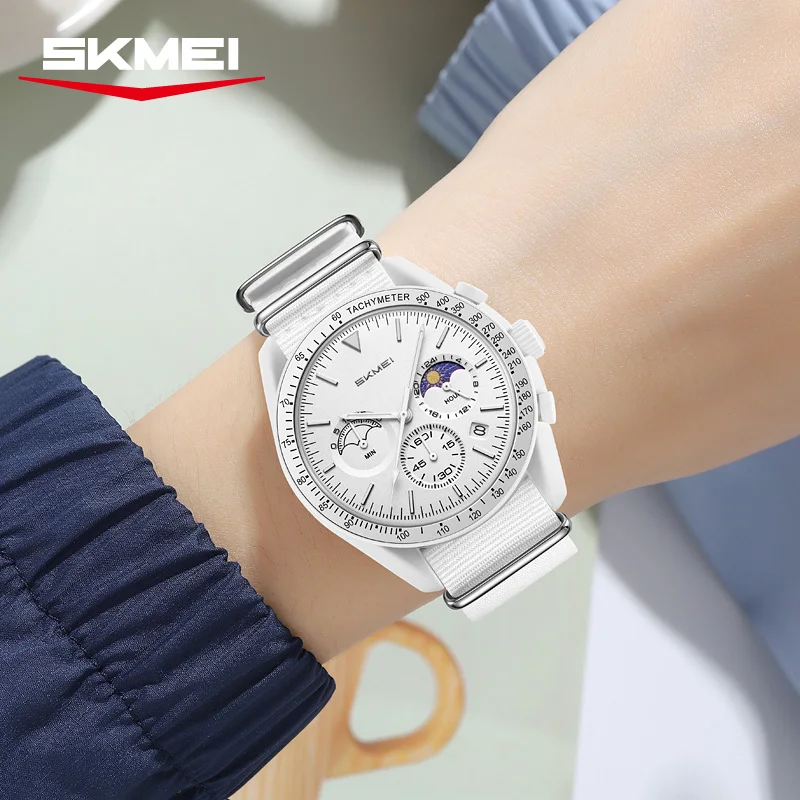 SKMEI 9392 Quartz Chronograph Watches Men Women Date 30M Waterproof Sport Wristwatch Fashion Nylon Strap Watch Gifts Reloj Mujer