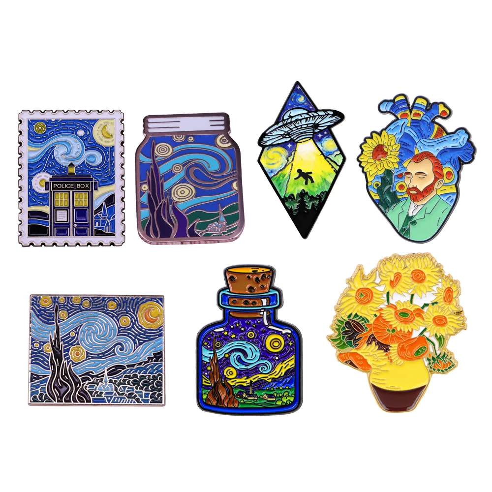 Van Gogh Painting Style Badges Lapel Pins for Backpack Men Women Brooch for Clothes Enamel Pin Jewelry Accessories Holiday Gifts