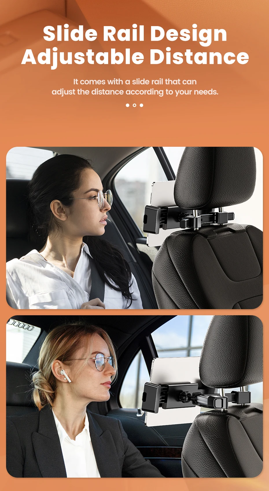 Toocki 360 ° Auto-Rücksitz-Handyhalterung mit Gleitschienen-Design, Tablet-Ständer für Kopfstützenmontage, 4,7-12,9 Zoll – Detail 4