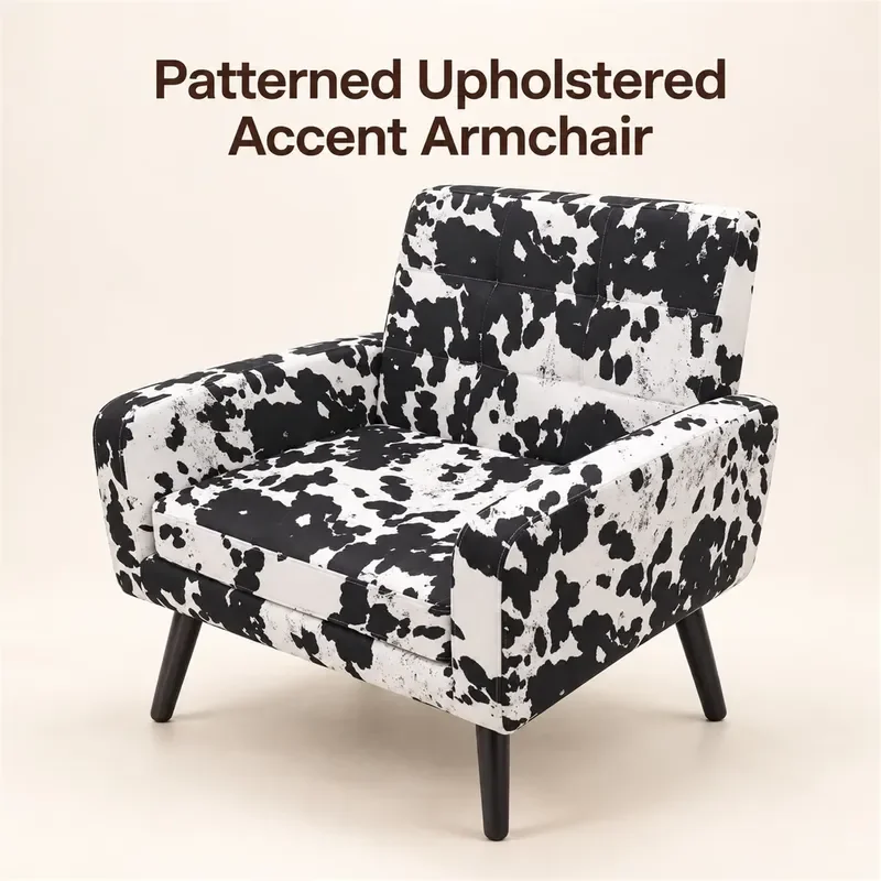 Patterned Upholstered Armchair Comfortable Living Room Chair Modern Home Furniture Accent Seat for Bedroom Office Lounge