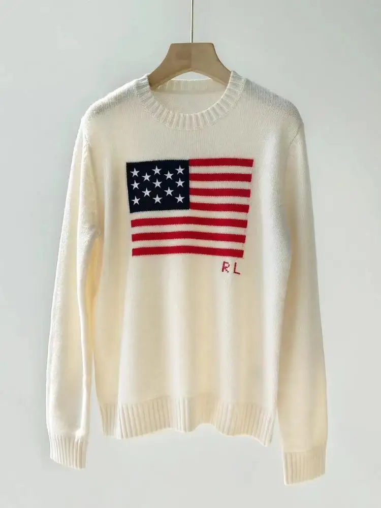 New 100% Cashmere Knitted O Neck Sweater For Women Long Sleeve Fashion Pullover Five Pointed Star Embroidery Striped Jumper 2024