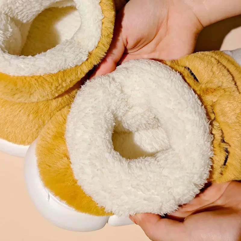 High Top Slip-on 3D Stereoscopic Pantuflas Kawaii Animals Cotton Shoes for Women Winter Warm Fluffy Fur Tiger Paw Slippers view 6