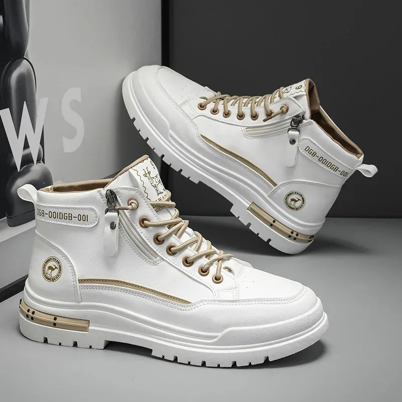Fashion High Top Boots for Men Thick Soled Anti Slip and Wear-resistant Men Shoes High Quality Platform Boots White Sneakers Men