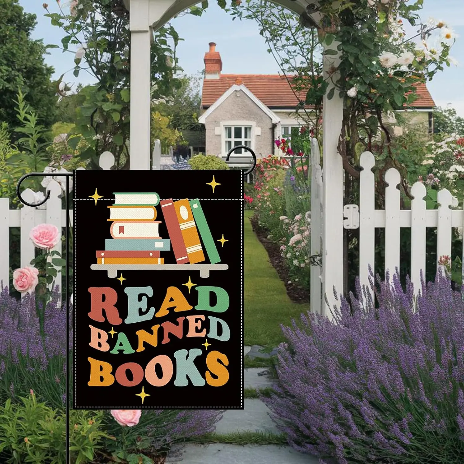 Artofy Read Banned Books Small Decorative Garden Flag, Funny Library Yard | Lawn Outside Decor Reading Lover Gifts, Bookish  uui