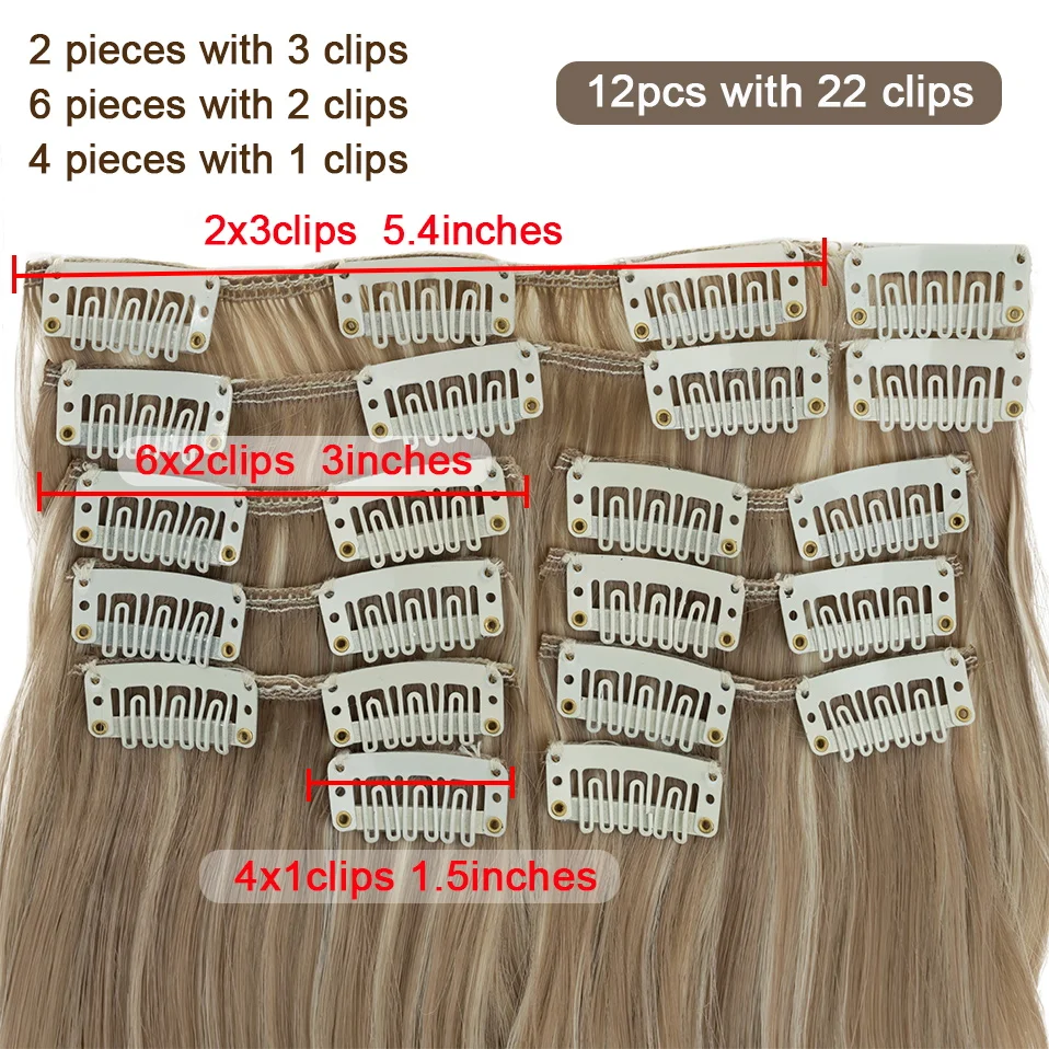 BENEHAIR 180g 12PCS Wavy Clip in Hair Extensions 22\