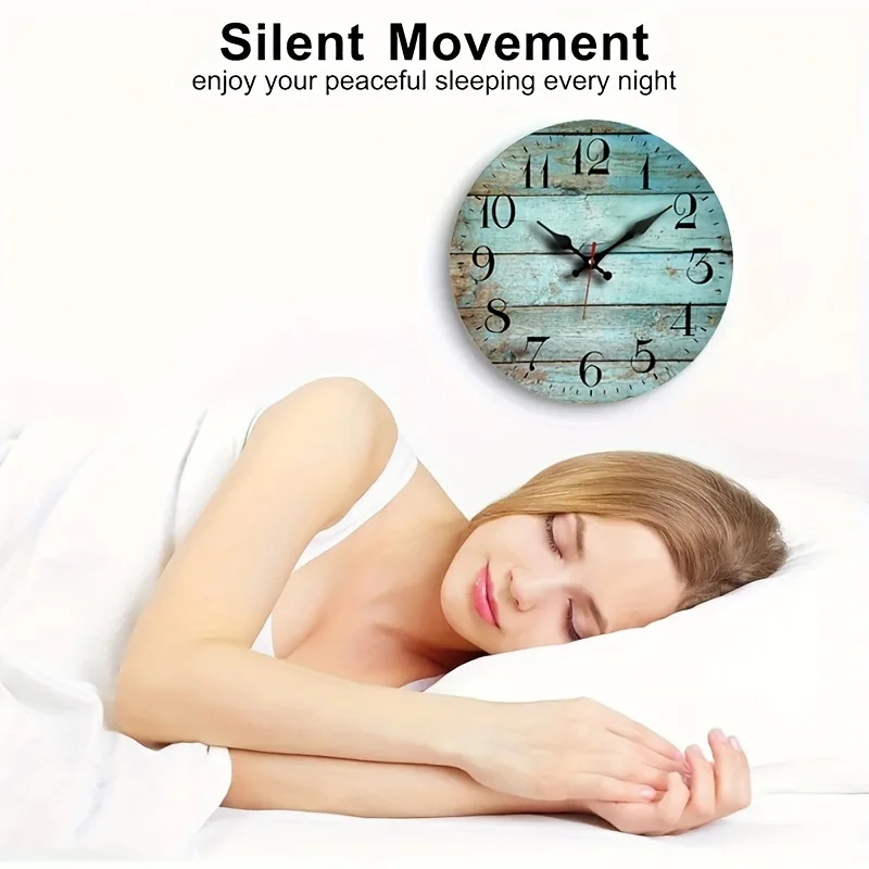 1pc Turquoise Wooden Wall Clock Silent Non-Ticking, Teal Green Blue Wooden Grain Cracked Vintage Round Wall Clocks Decor for Home Kitchen Living Room Office, Battery Operated, AA Battery (Not Lncluded)