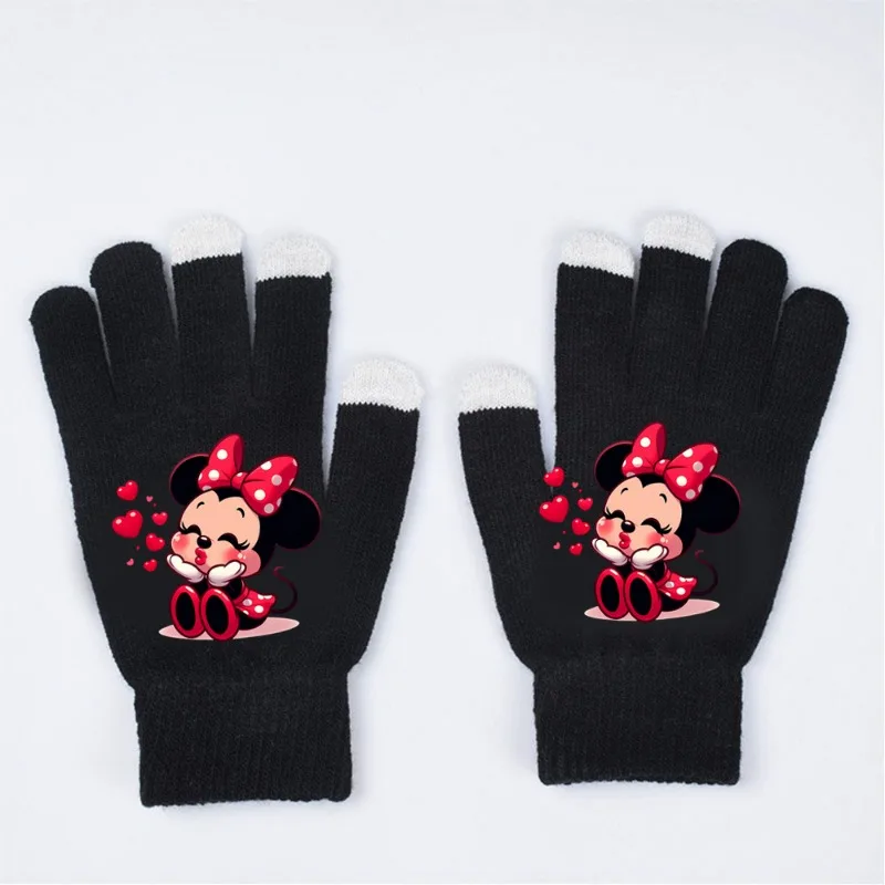 Disney mickey mouse women Gloves Winter Warm Stretch Knit Mittens Touch Screen Cute Girl Boy Five-finger Glove Birthday Gifts images - 6