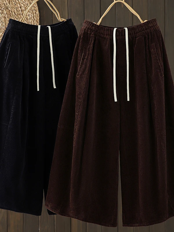 Retro Corduroy Wide Leg Pants Women's Autumn 2026 Cotton Ribbed Pants Artistic Slimming Loose Straight Match All Lantern Pants