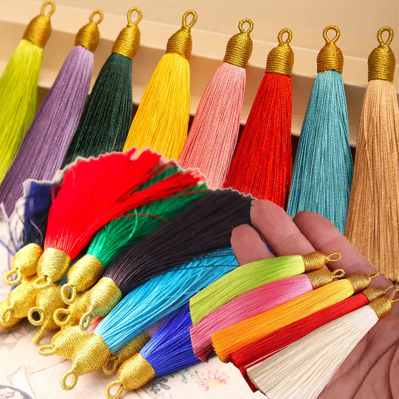 5-100pcs 8cm Silk Tassel Fringe Golden Cap Key Chain Earring Hooks Pendant For DIY Jewelry Earrings Accessories Home Decoration