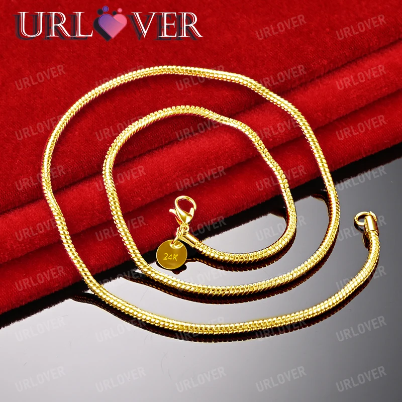 

URLOVER 18K Gold Necklaces 925 Sterling Silver Classic 1/2/3mm Snake Chain Necklace For Woman Men Fashion Wedding Party Jewelry