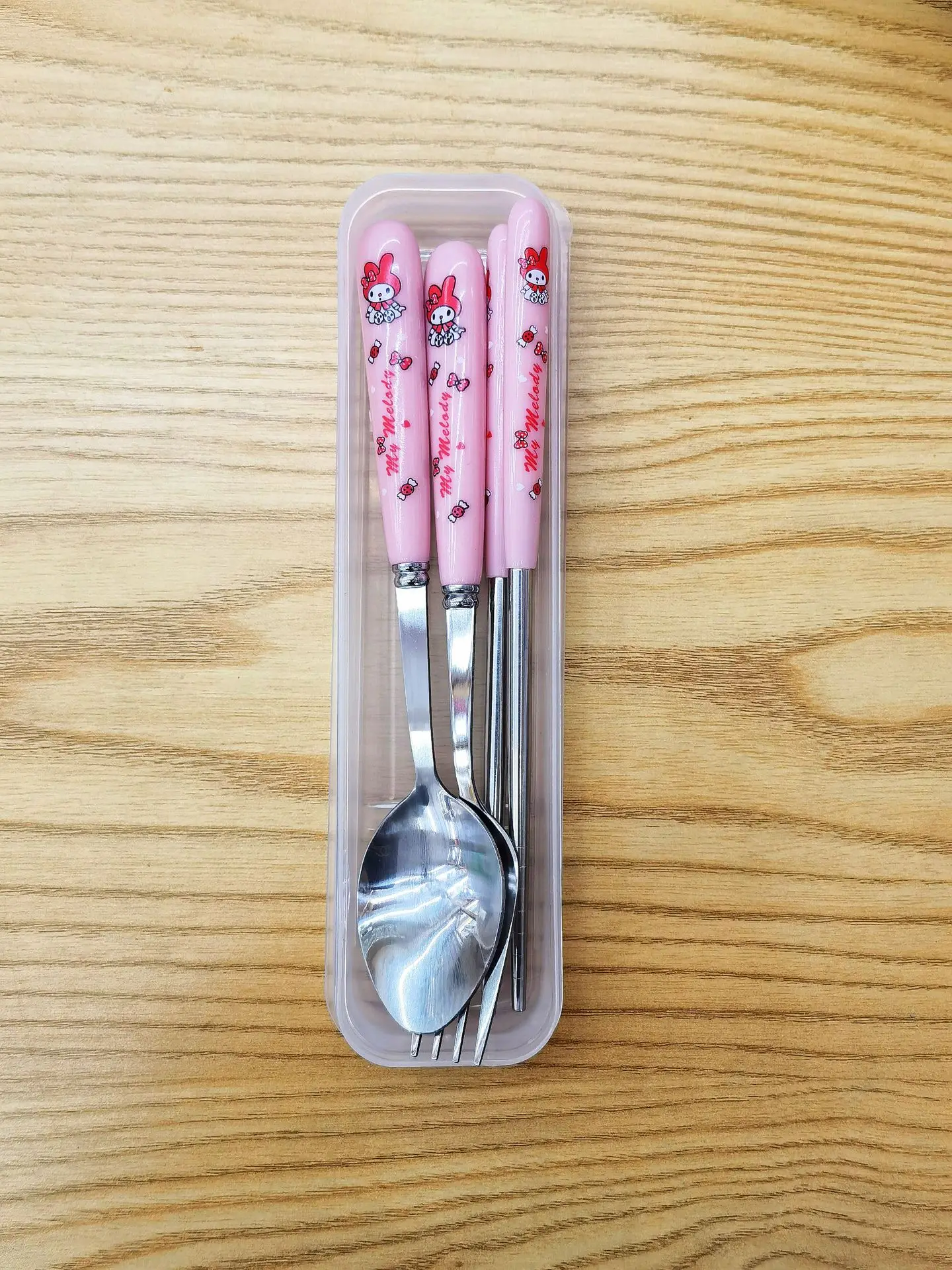 Hello Kitty Sanrio Kuromi Cinnamoroll Pachacco Travel Portable Cutlery Set Fork Spoon Student Dinnerware Sets Kitchen Tableware