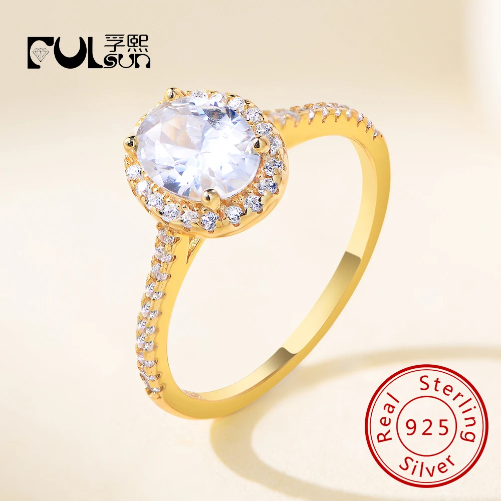

Minimalist Design 925 Sterling Silver 14k gold plated Oval Engagement Wedding Women's Zircon Round Ring for women