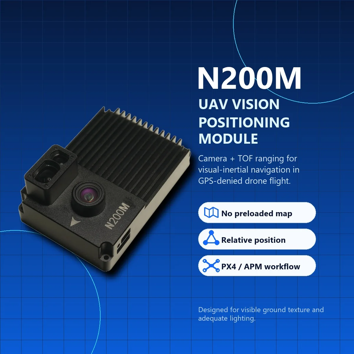 N200M UAV Vision Positioning Module, VIO Camera + TOF Ranging Sensor for GPS-Denied Drone Hover & Navigation, PX4/APM Workflow