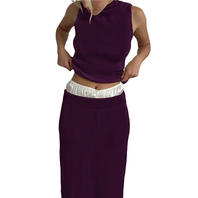 

CYL-Women's 2 Piece Outfit Sleeveless Knit Tank Top Bodycon Long Skirt Set Loungewear