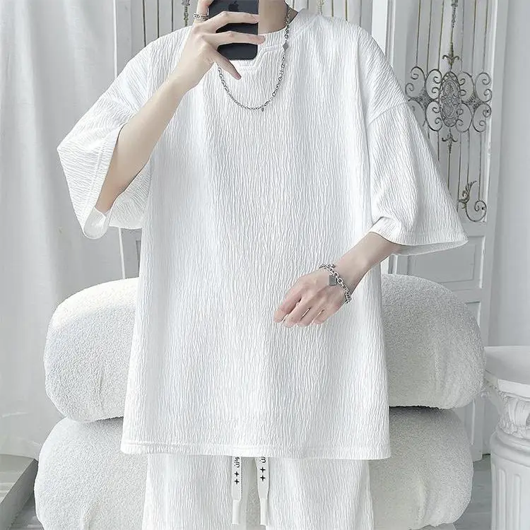 Spring and Autumn Simple Pure Color V-Neck Hanging Bottom Shirt Versatile Loose Korean Short Sleeved T-Shirt for Men