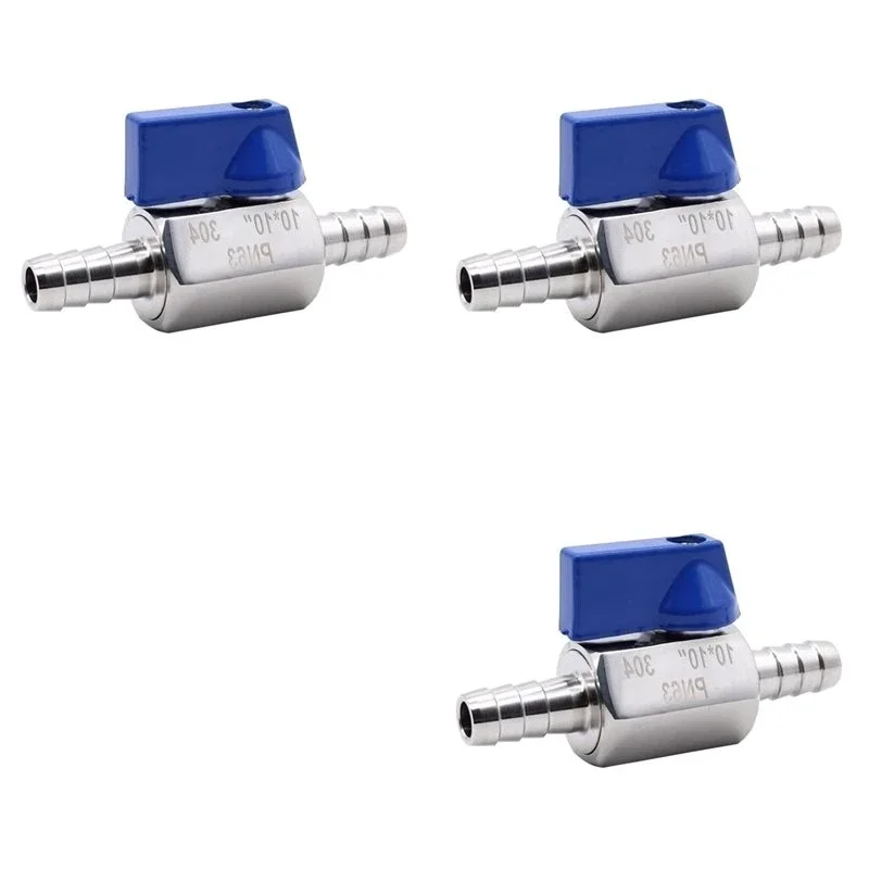 yesABDR-3X 304 Stainless-Steel Ball Valve, 10 Mm Barb Shut-Off Valve, Pagoda Joint Garden Tap For Water, Gas, Oil, Fuel