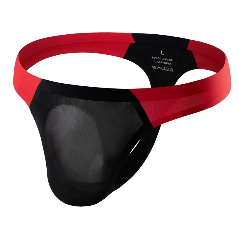 Men's Underwear Ice Silk Thong Thin Low-rise Sexy T Pants Trendy Standard Color Matching Seamless T-Back Thongs