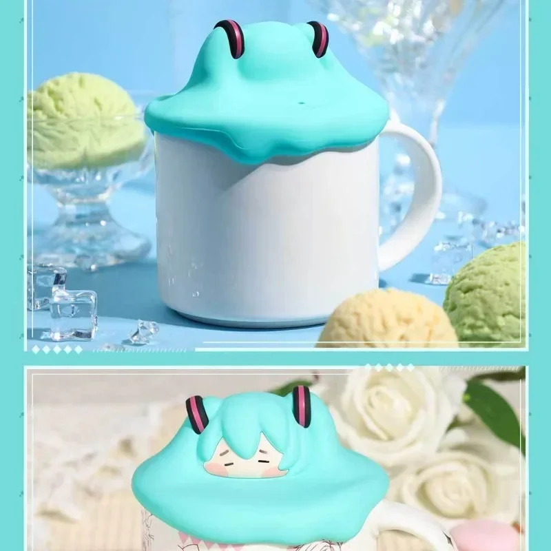 Hatsune Miku Water Cup Anime Peripheral Cute Cartoon Coffee Cups with Lid Ceramic Cups Kawaii Sweet 10x9.8x6cm Mixing Cup New