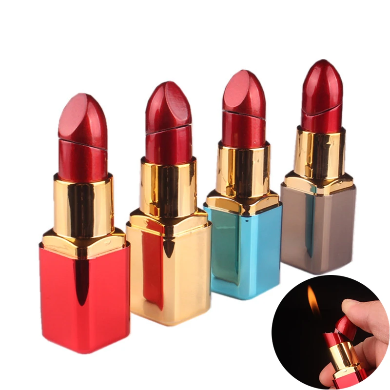 Mini Lipstick Shaped Inflatable Lighter Portable Butane Torch Cute Lighter Smoking Accessories Fashionable Women\'s Gift