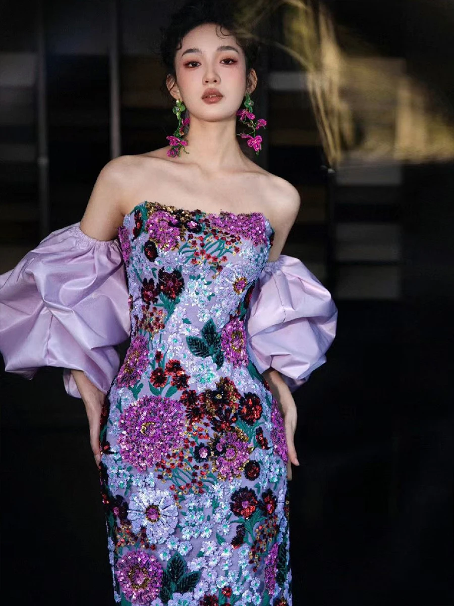 

Фиолетовый цветочный халат для невесты на свадьбу, помолвку, день рождения, конференцию, выступление, вечерний или утренний халат для ведущей