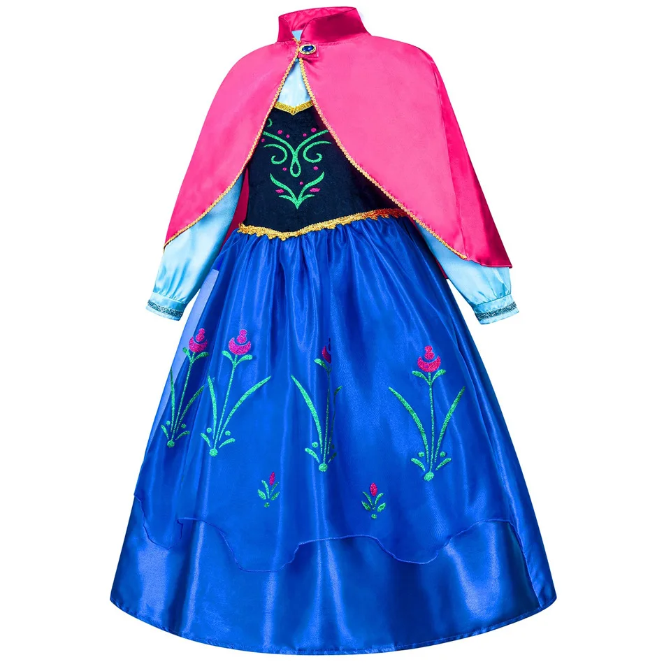 Baby Princess Dress Girls Anna Birthday Floral Costume Kids Cosplay Evening Long Sleeve Clothes Snow Queen Wedding Fantasy