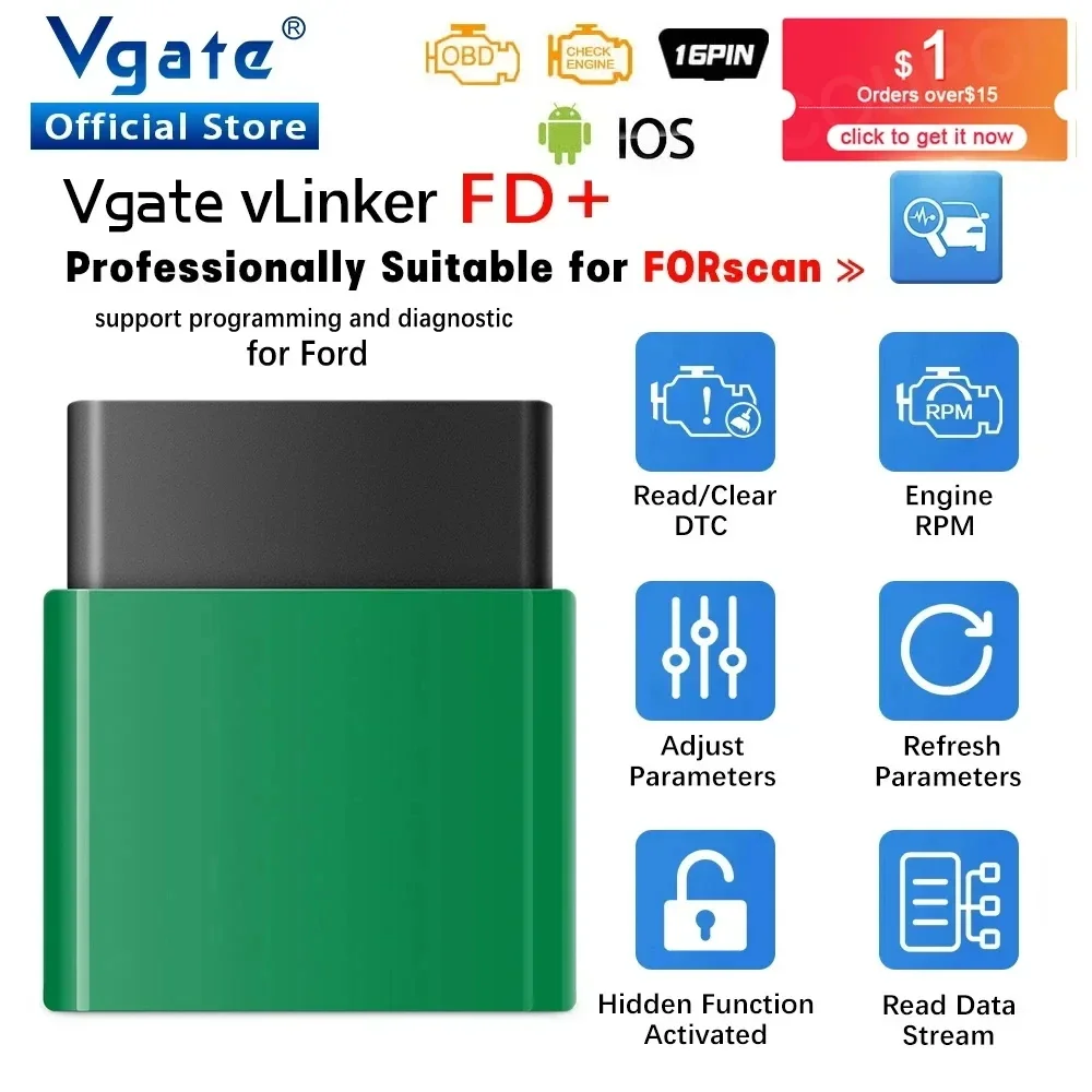 Vgate-vLinker FD ELM327 FORScan, 포드 와이파이, 블루투스 4.0, OBD2, 자동차 진단 자동 도구, OBD 2 스캐너, J2534, PK ELM 327 V 1 5