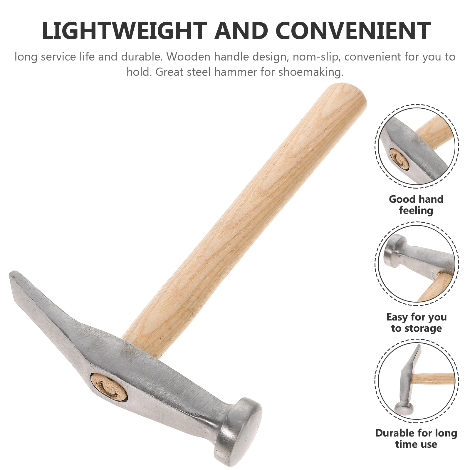 

Shoe Making Hammer Steel Long Service Life Non Slip Wooden Handle Saddle Makers Tools Cobbling Supplies Leatherworking