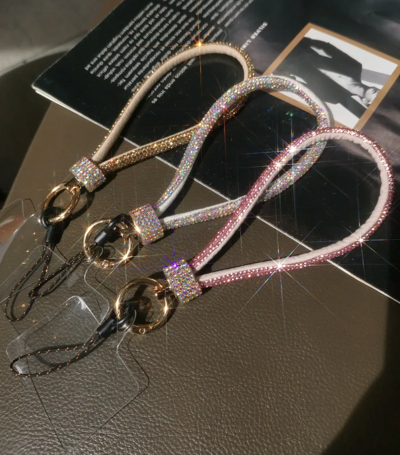 Cadena de muñeca con cordón para teléfono móvil, cadena colgante de diamantes de imitación de lujo, pulsera corta con incrustaciones de diamantes de imitación de alta gama, antipérdida, nuevo