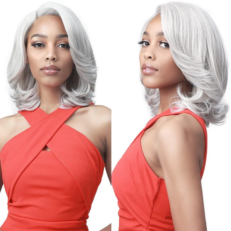 

New European and American style women's , white side-parted short curly hair wig made of high-temperature fiber