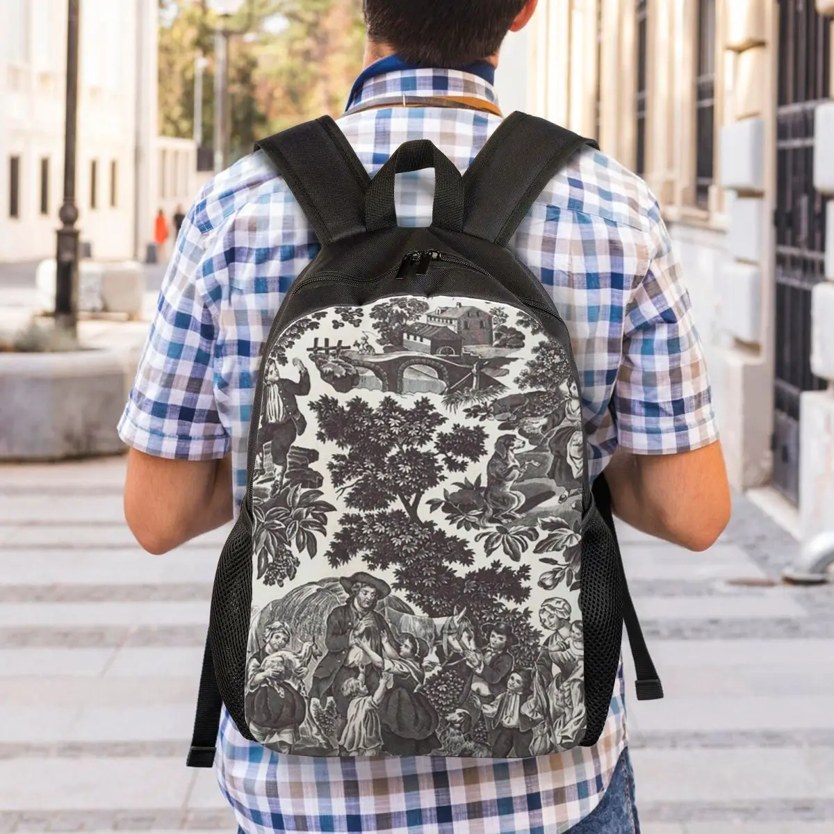 Toile De Jouy Family History Backpack Student Boys Girls BookBag School Bag Laptop Shoulder Bags