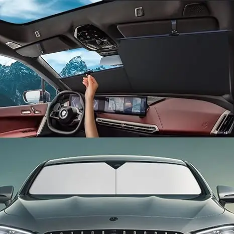 Car Sunshade Car Sunshade Retractable Automatic Car Roller Sunshade Light Tight Sunscreen Heat Insulation Front Windshield