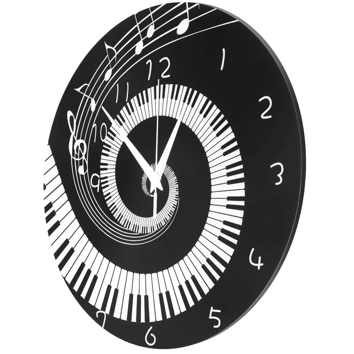 Elegant Piano Key Clock Music Notes Wave Round Modern Wall Clock Without Battery Black + White Acrylic