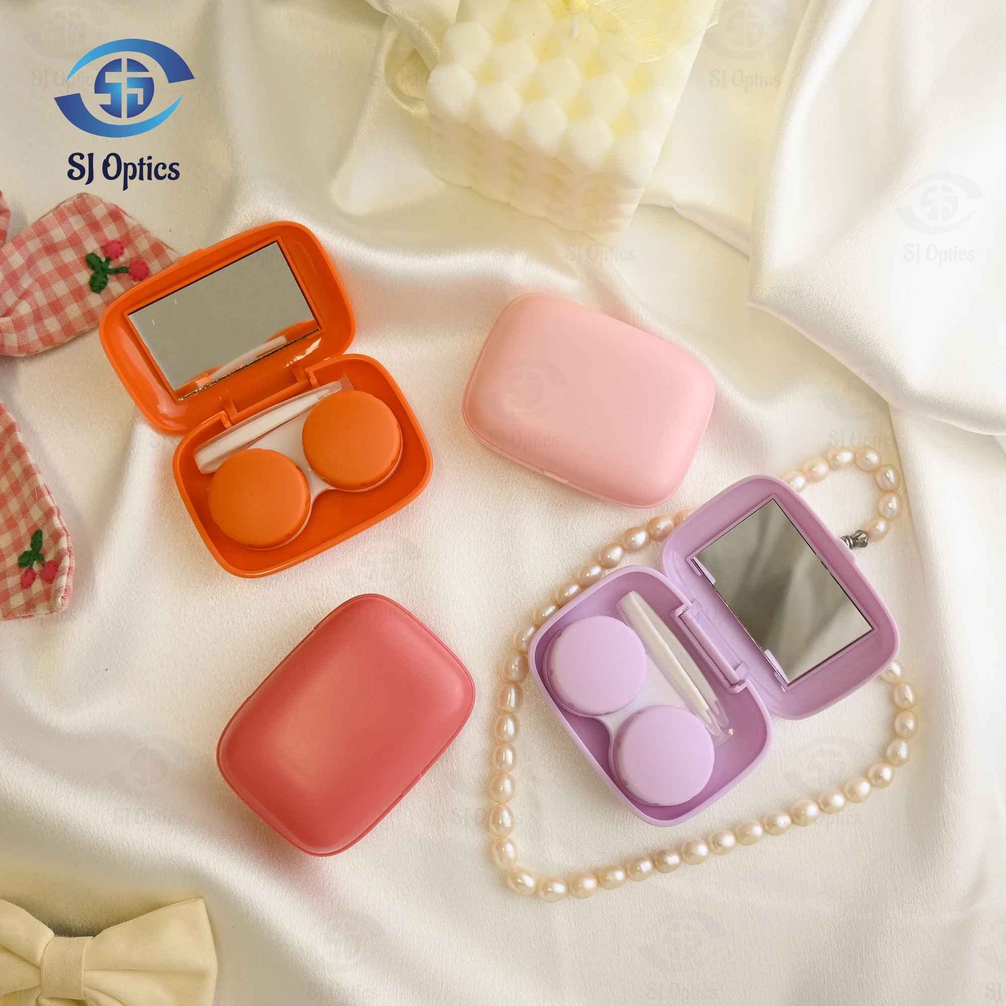 Mini Contact Lens Container com Espelho para Mulheres, Contact Lens Storage Box, Lovely Travel Kit, Caso Monocromático