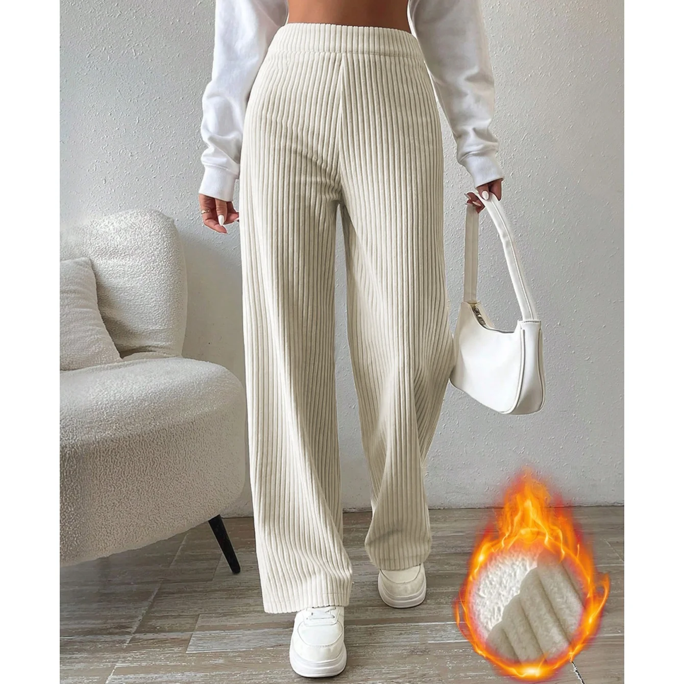 Nouvelle mode couleur unie Plus velours épaissir automne hiver garder au chaud pantalons à jambes larges femmes loisirs quotidiens pantalons polyvalents pantalon