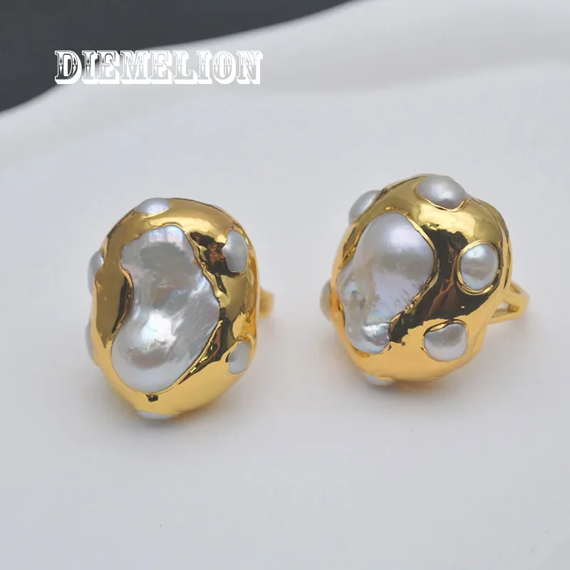 1pc New Fashion Natural Freshwater Baroque Pearl Rings for Women 18K Gold Plated Resizable Big Pearl Ring Female Fine Jewelry