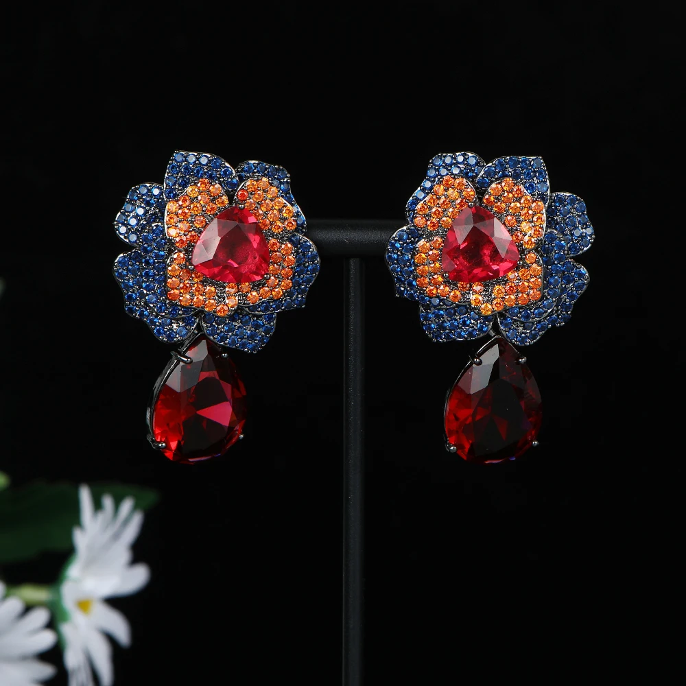 Luxury Stereoscopic Flower Water Droplet Earring For Wedding Engagement Party Cubic Zirconia Fashion Jewelry For Women E1244