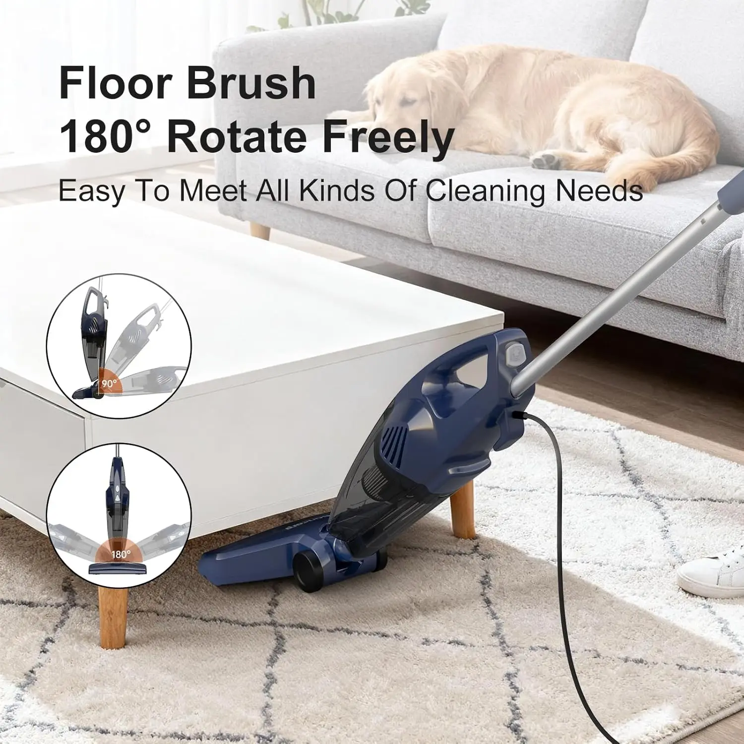 Aspirador de pó com fio, 3 em 1, leve, sucção poderosa de 600 W, capacidade de 0,7 L para casa, carpete, piso duro, carro e animal de estimação Ha