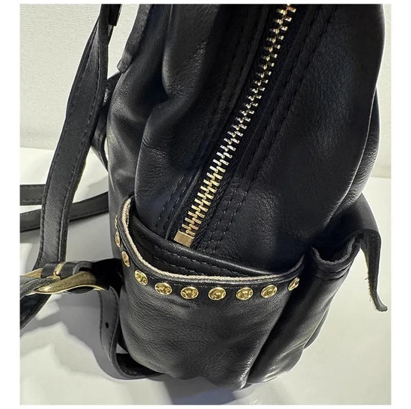 PNDME fashion high quality genuine leather women's black backpack designer luxury cow leather ladies outdoor travel bagpack